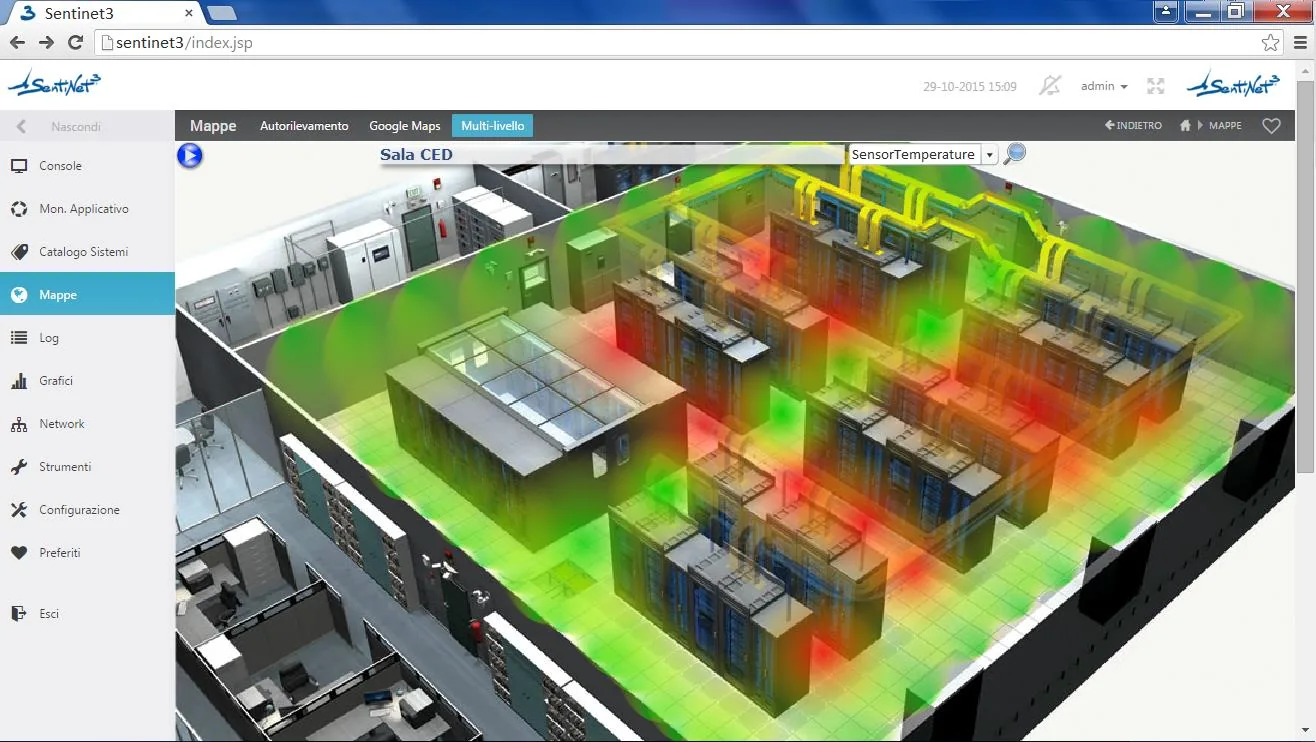 Environmental map of a site’s data center with the conditions detected by the sensors