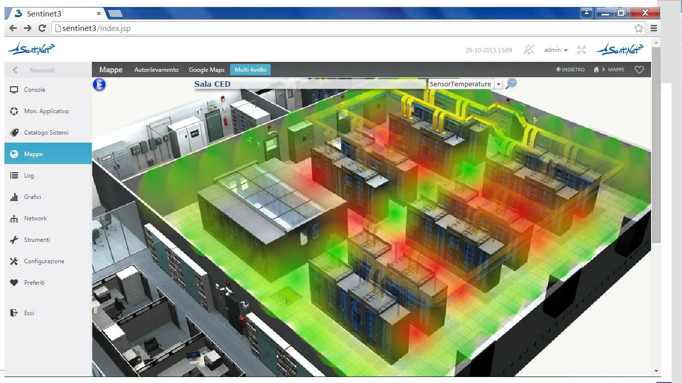 3D map of a data center with the thermal distribution