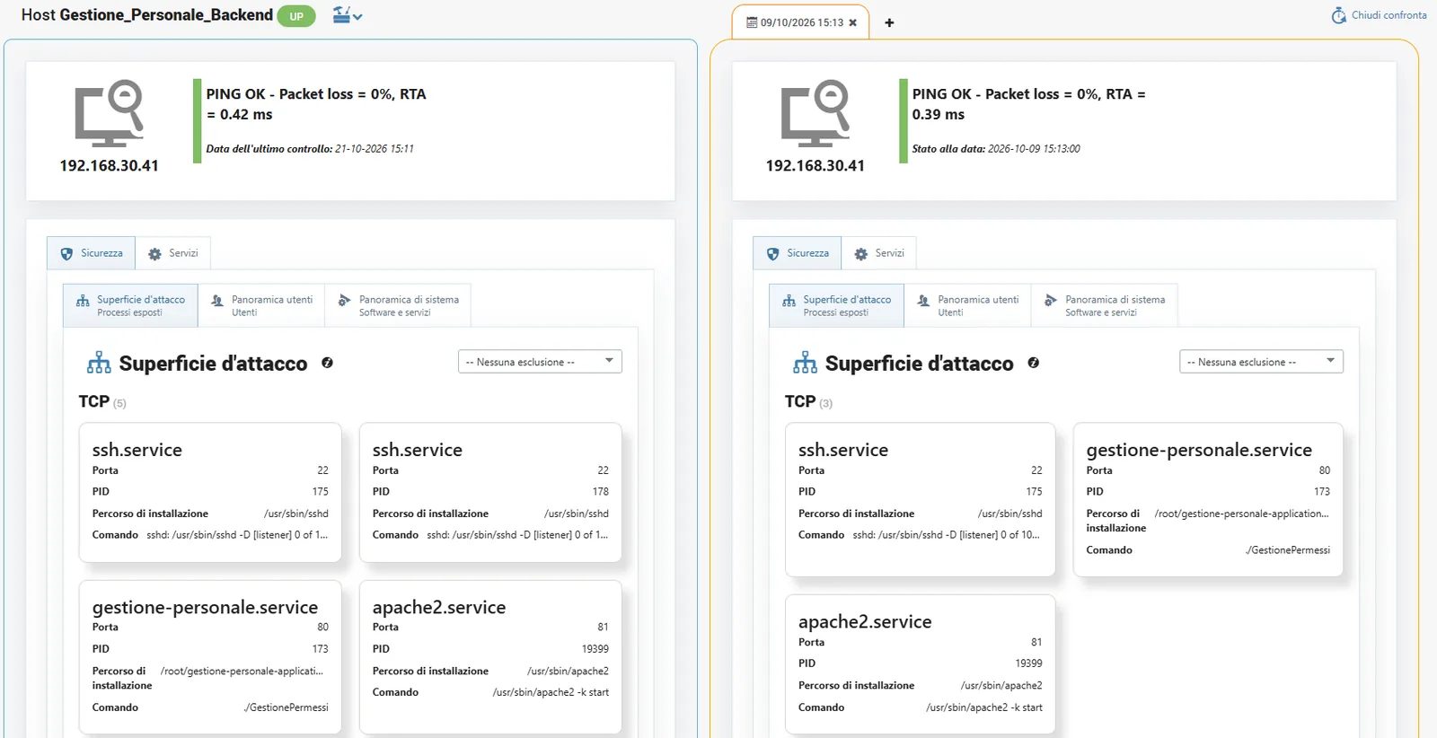 Security Insight: comparison over time of a host’s attack surface