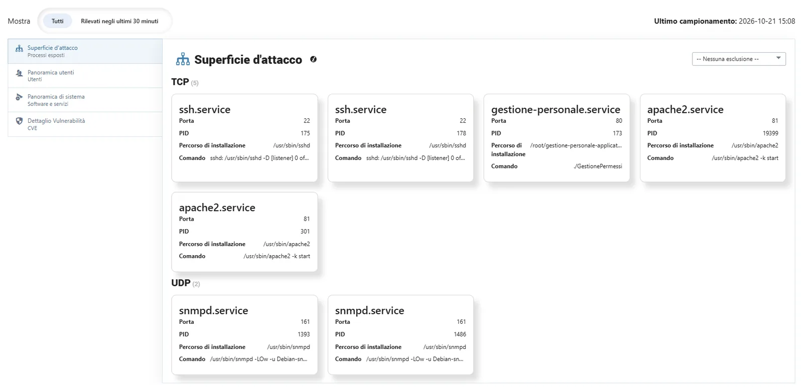 Security Insight: attack surface of a host with the listening TCP and UDP services